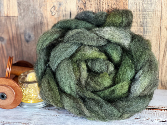 Moss Green 80/20 Shetland and Southdown Heathered Wool Roving