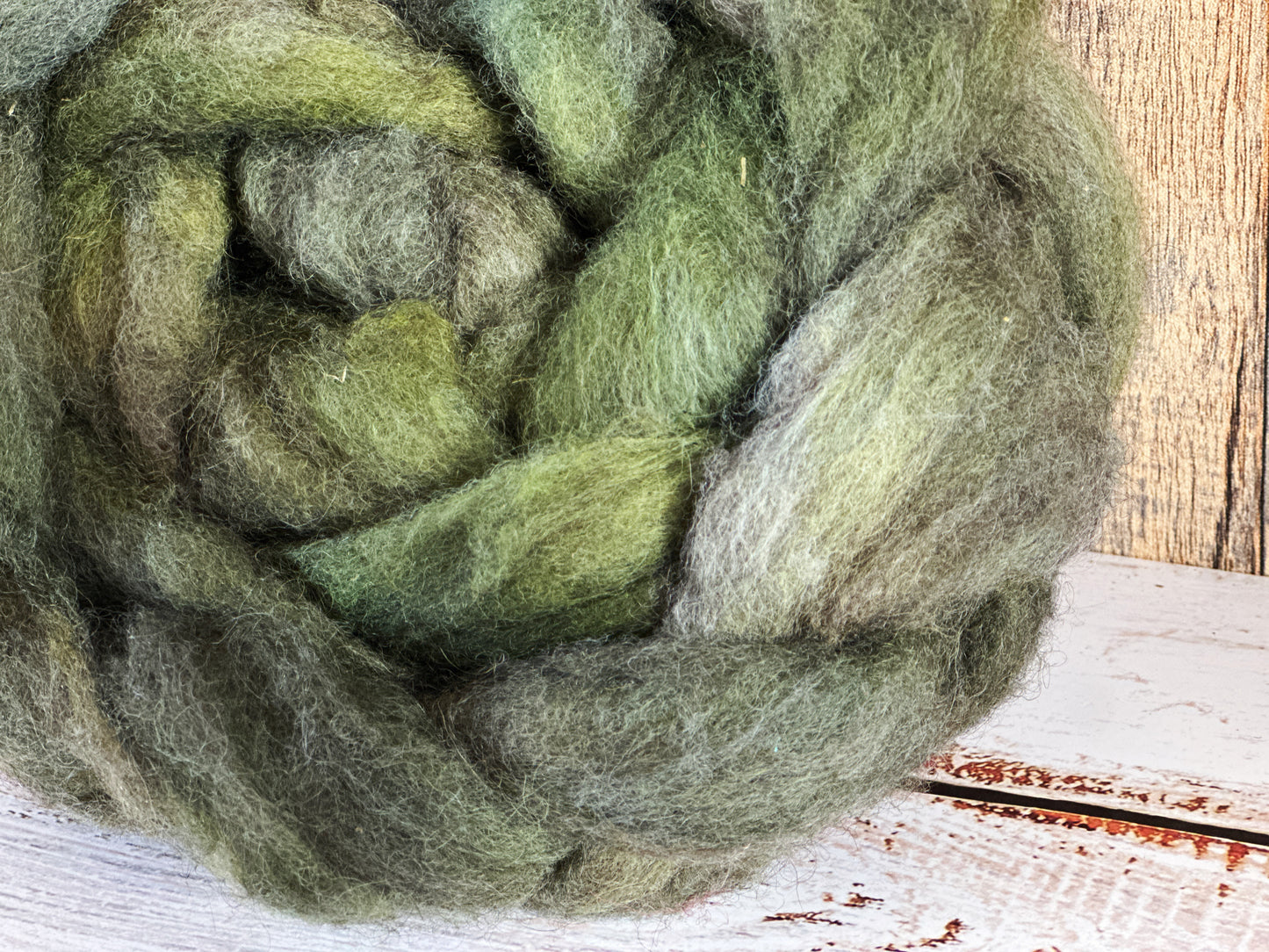Moss Green 80/20 Shetland and Southdown Heathered Wool Roving