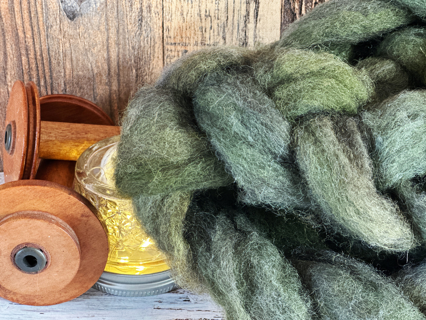 Moss Green 80/20 Shetland and Southdown Heathered Wool Roving