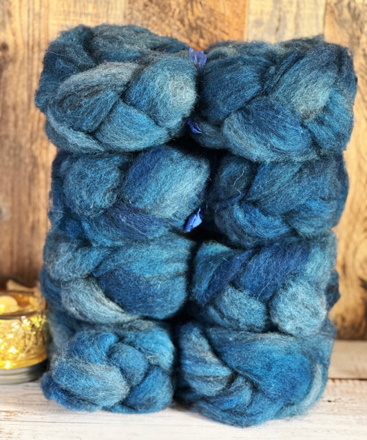 Indigo Blue 80/20 Shetland and Southdown Heathered Wool Roving