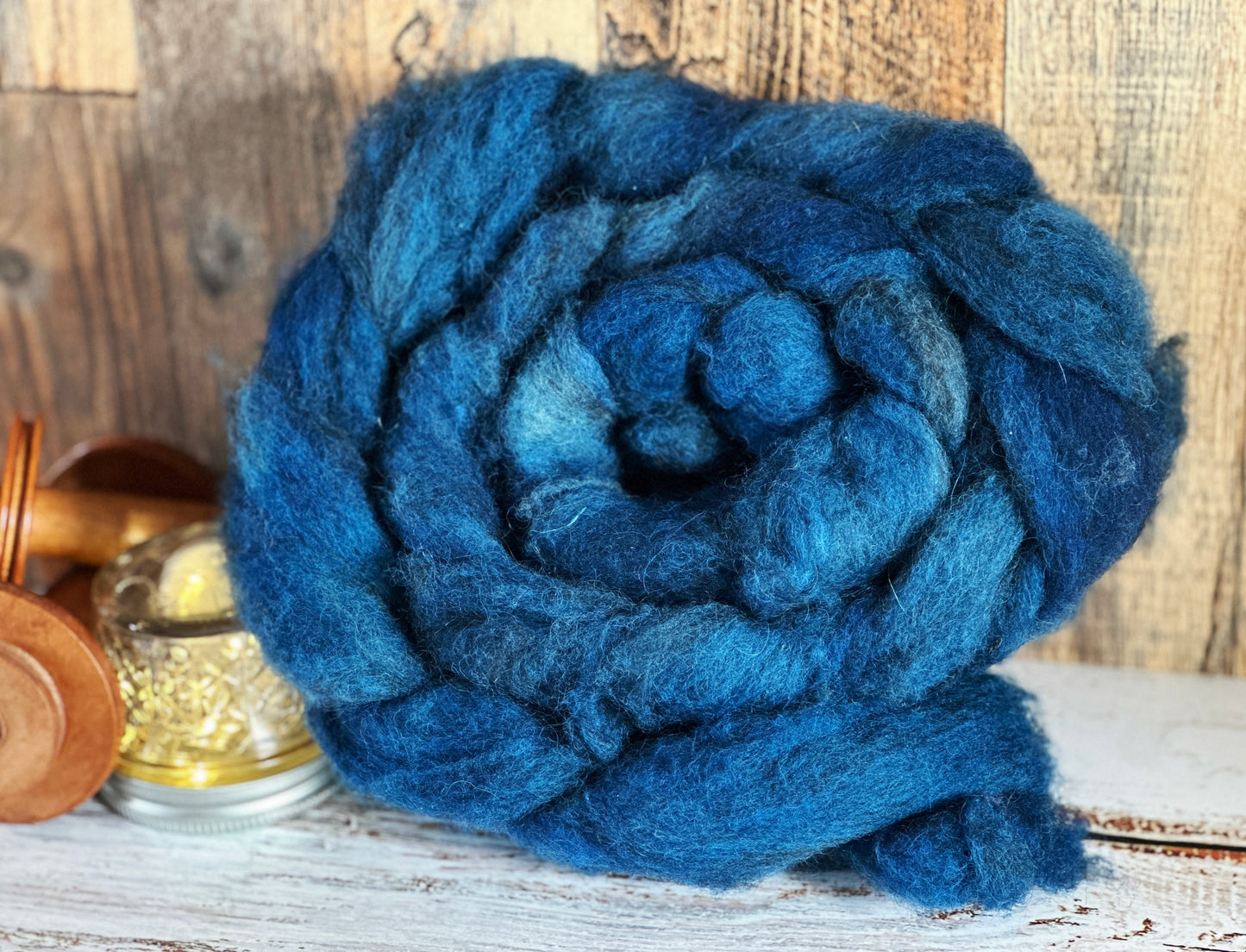 Indigo Blue 80/20 Shetland and Southdown Heathered Wool Roving