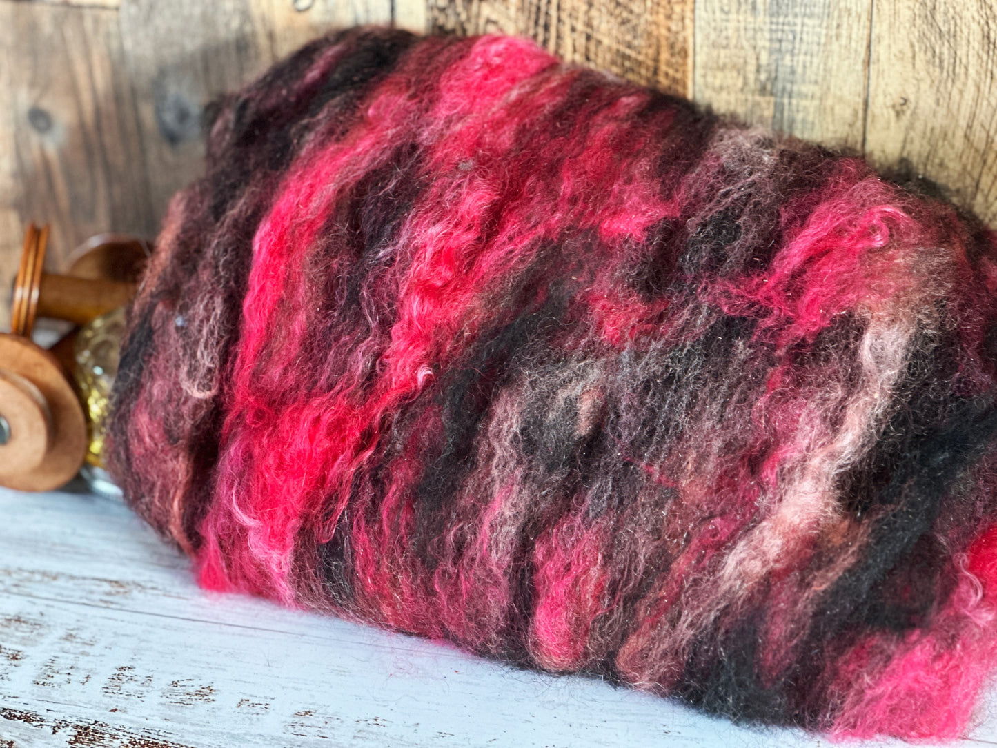 Mohair, Alpaca, and Southdown Wool Art Batt for Spinning or Felting