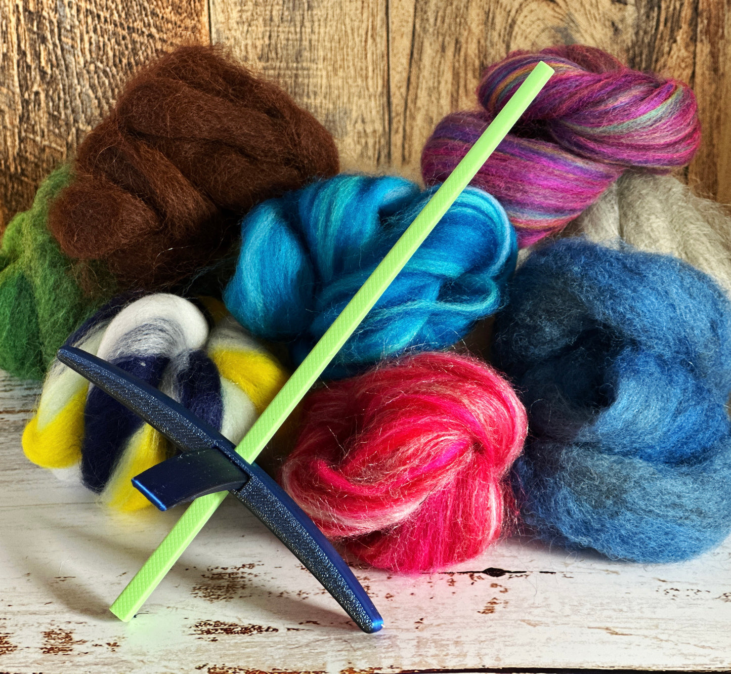 Beginner Turkish Drop Spindle Kit ~ Navy and Green