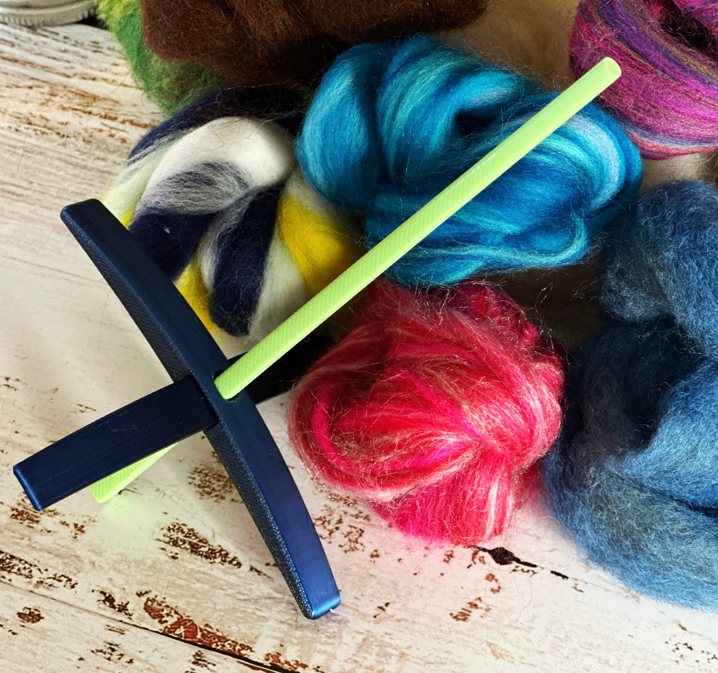 Beginner Turkish Drop Spindle Kit ~ Navy and Green