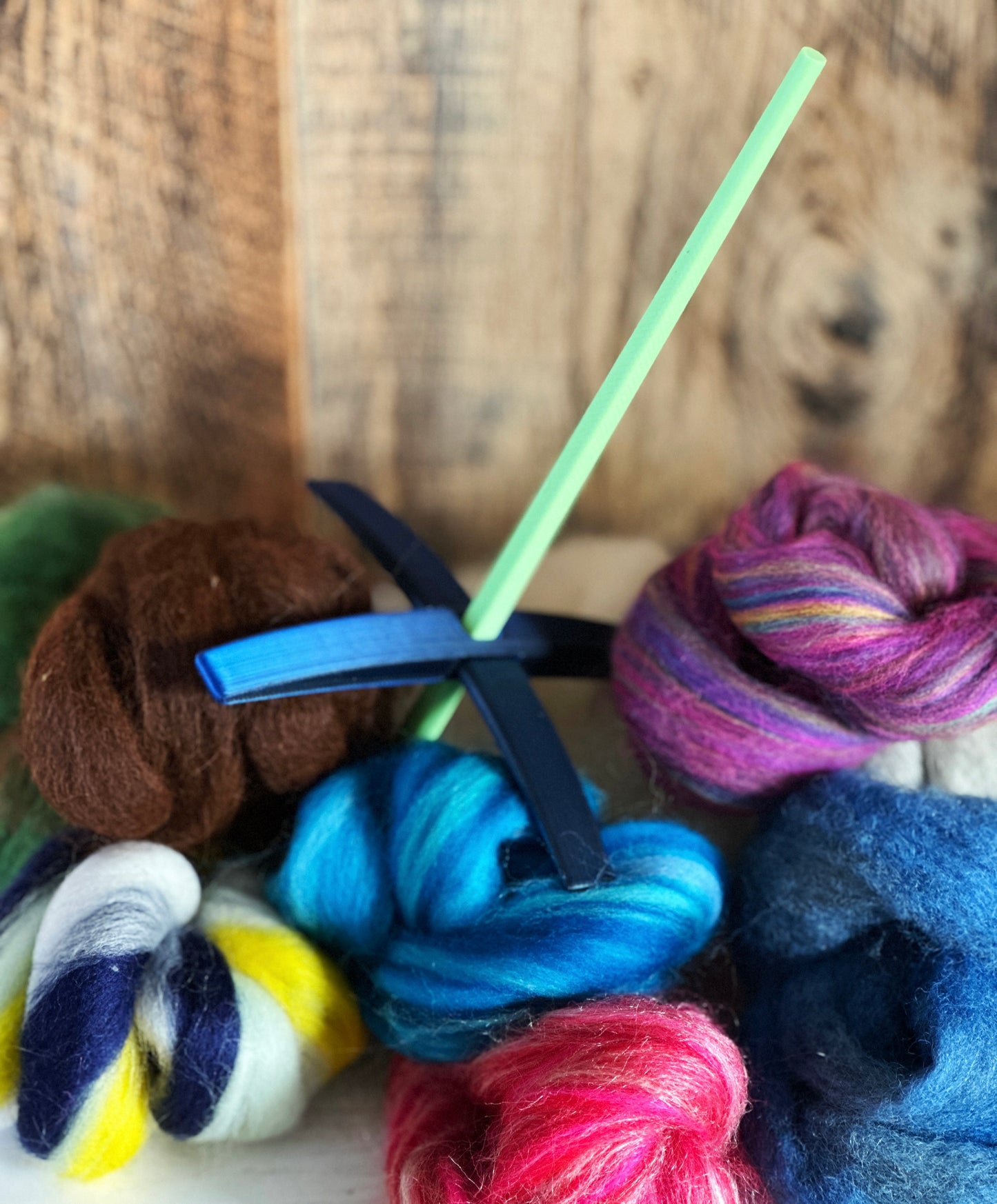 Beginner Turkish Drop Spindle Kit ~ Navy and Green