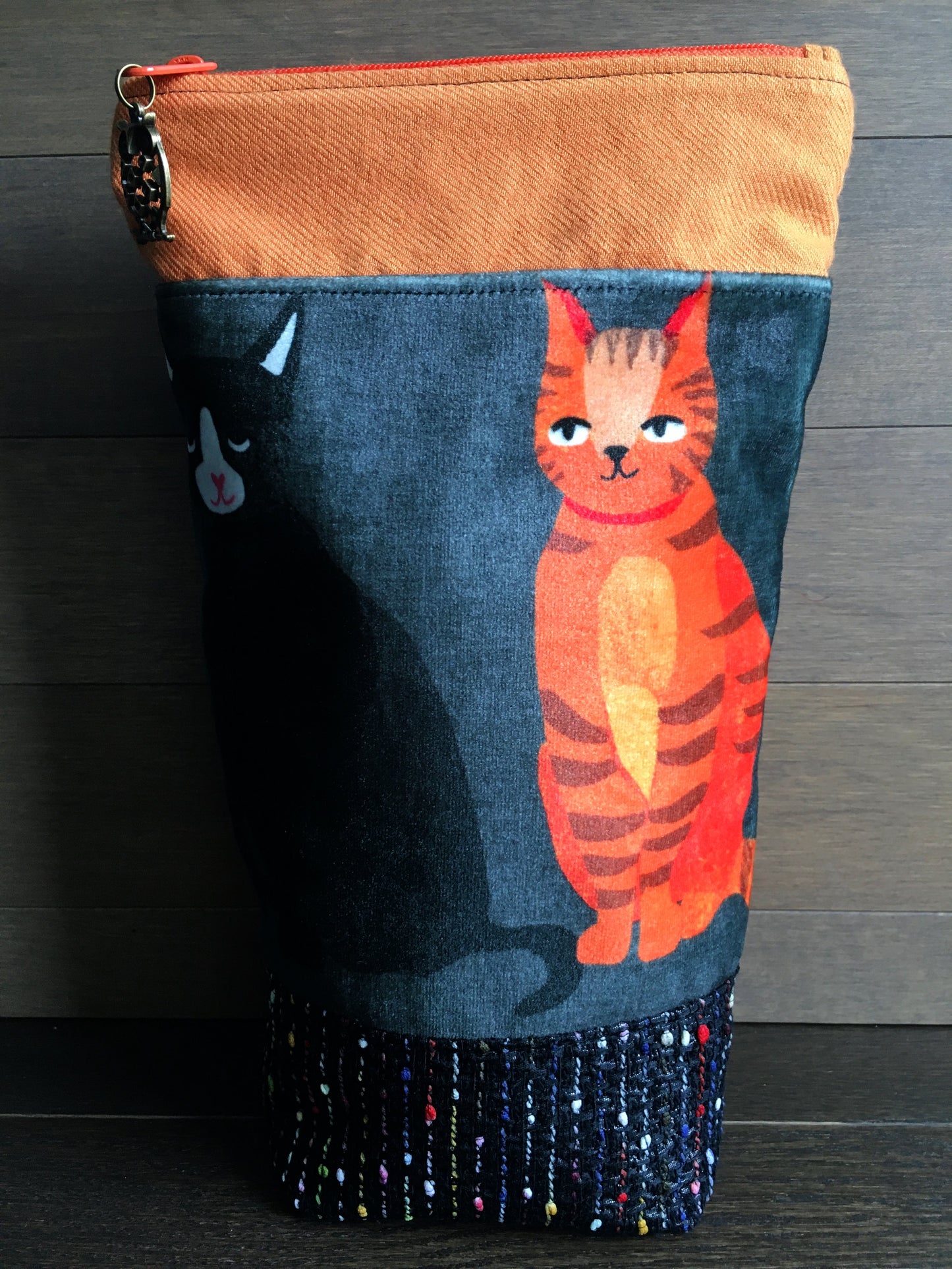 Velvet Kitties Zipper Bag with Confetti Polyester Tweed
