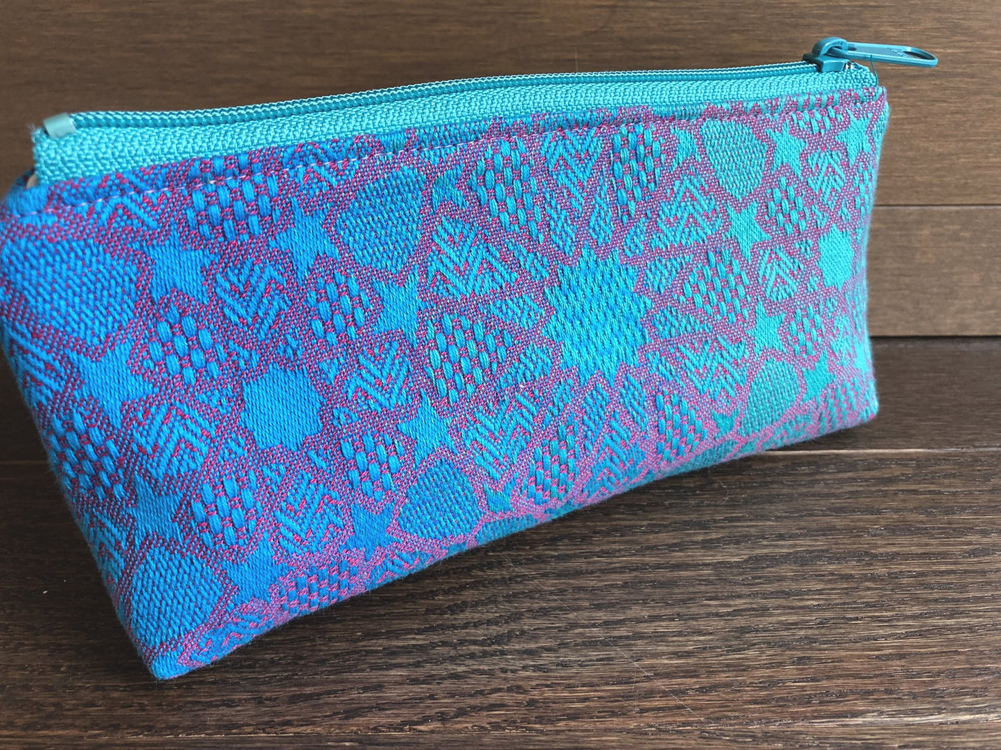 Vibrant Blues and Pinks Jacquard & PUL Lined Compact Zipper Bag