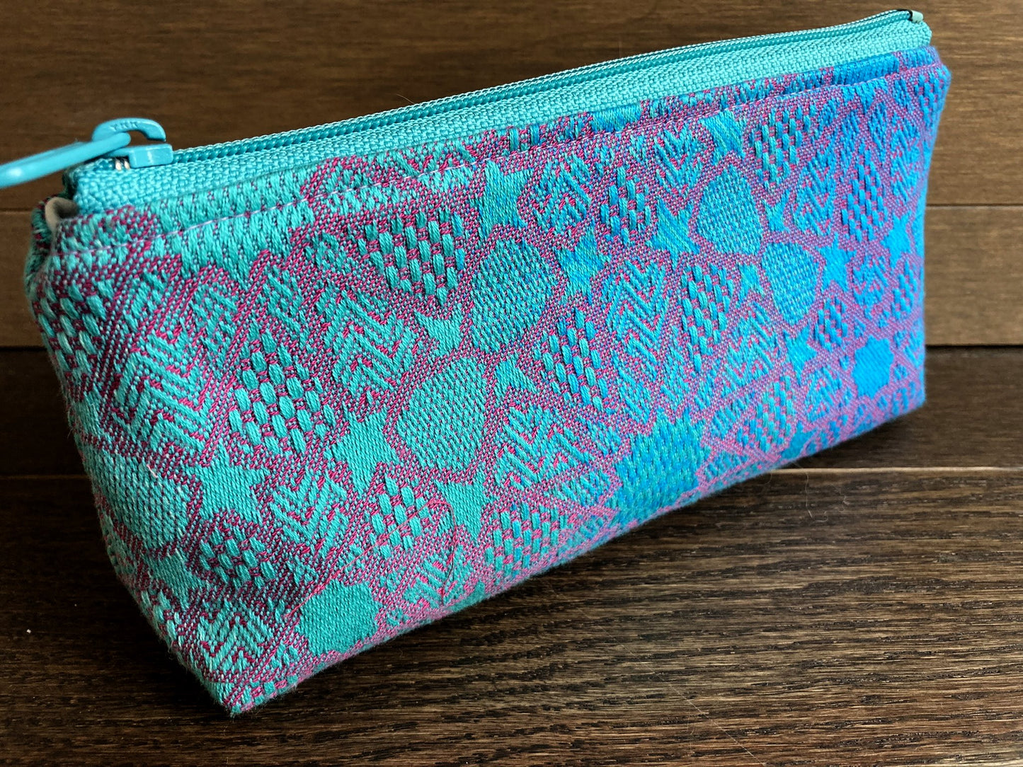 Vibrant Blues and Pinks Jacquard & PUL Lined Compact Zipper Bag