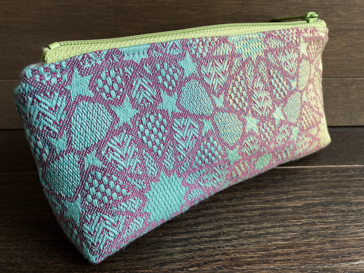 Vibrant Blues, Pinks, and Yellows Jacquard & PUL Lined Compact Zipper Bag