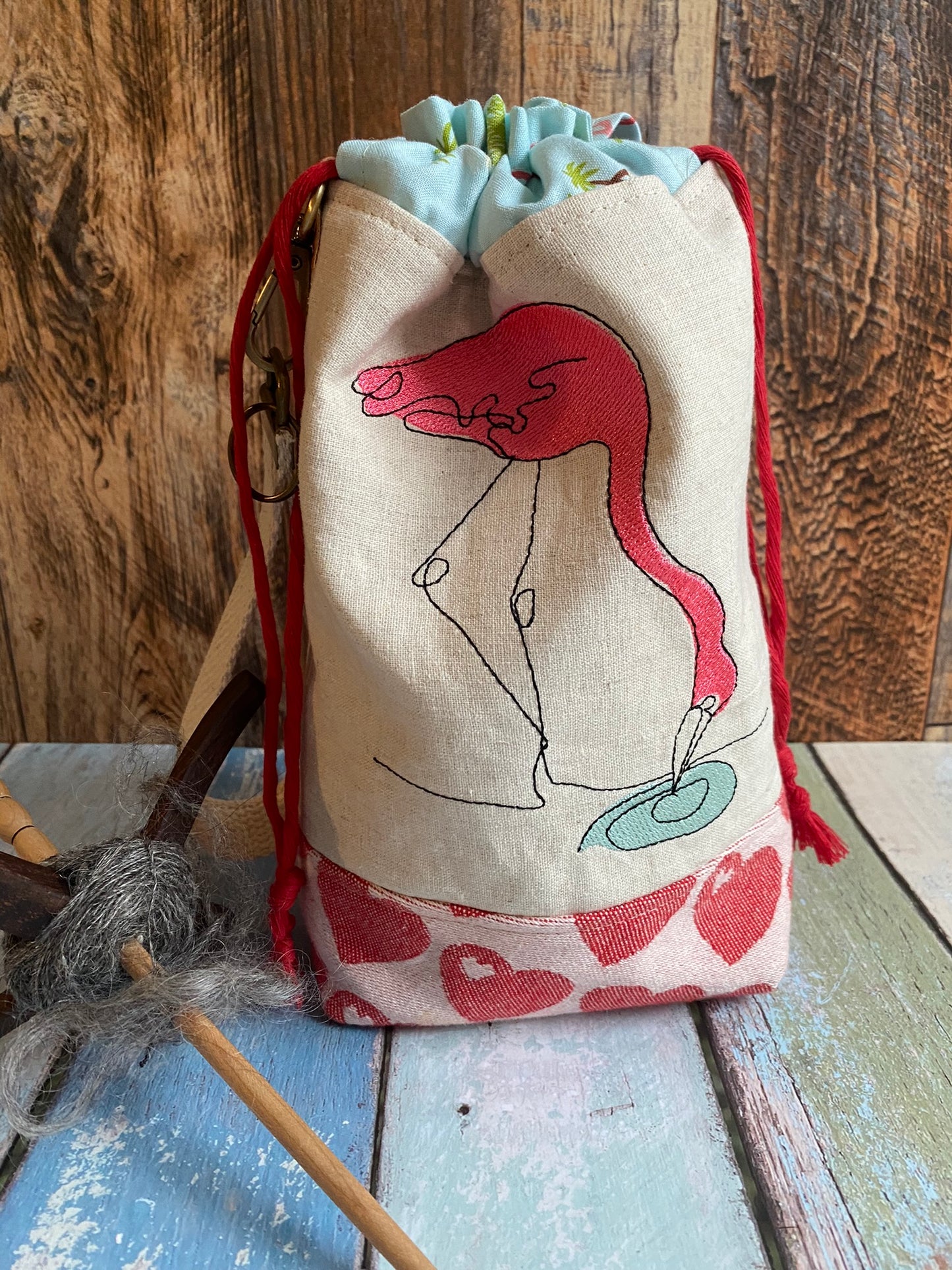 Pink Flamingo Drawstring Spindle or Dice Bag