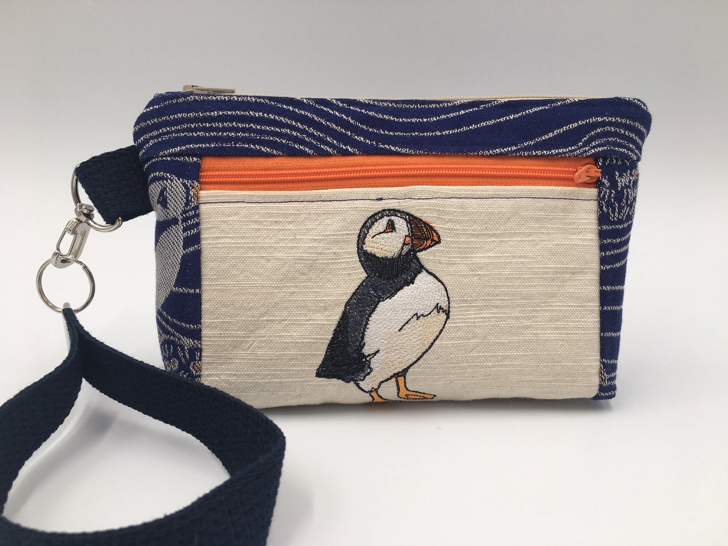 Puffin Rock Jacquard and Embroidery Double Pocket Zipper Clutch