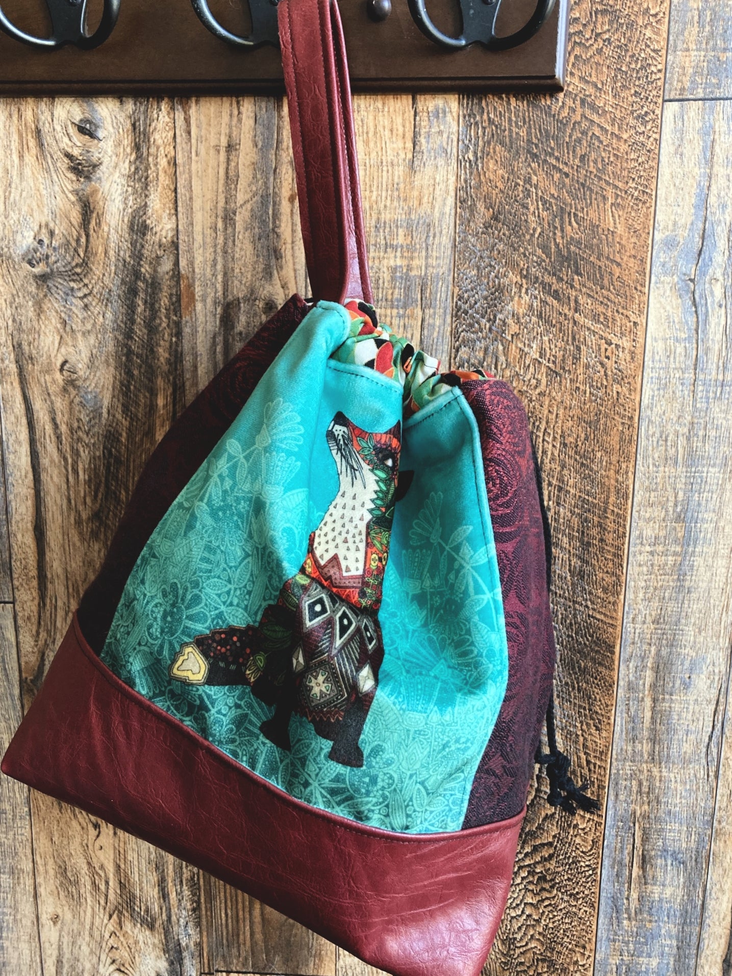 Boho Foxes in Burgundy Roses Large Project Bag