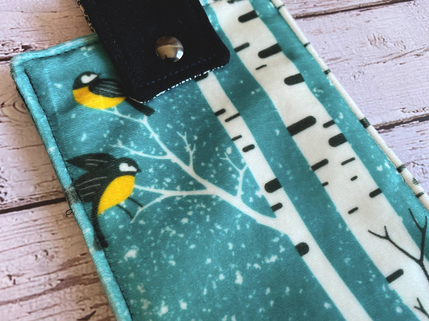 Birches and Birds Velvet Phone Pouch with Internal Card Pocket