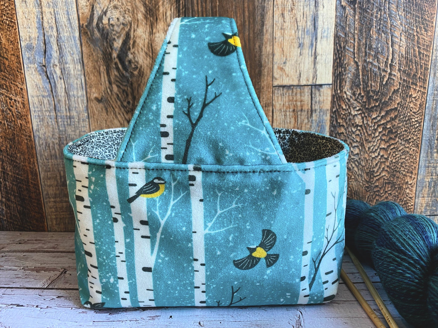 Birches and Birds Small Basket Bag in Velvet