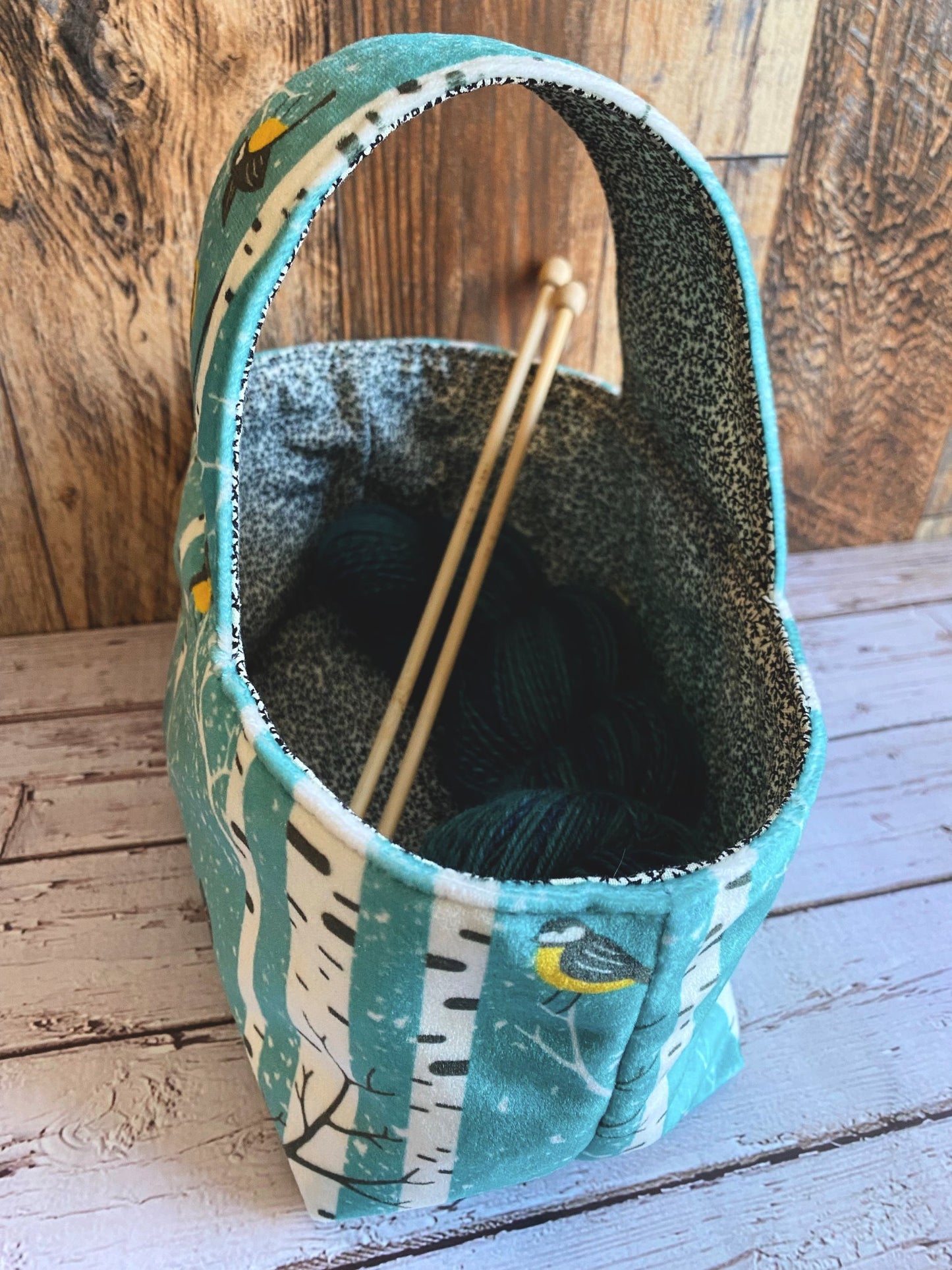 Birches and Birds Small Basket Bag in Velvet