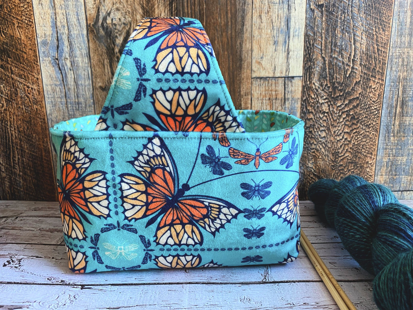 Beautiful Butterflies Small Basket Bag in Velvet