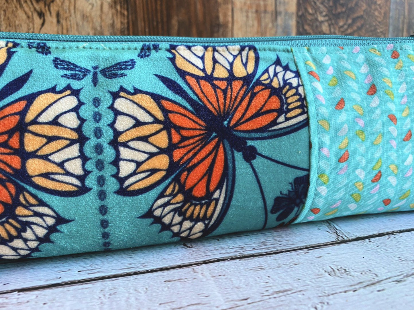 Beautiful Butterflies Velvet and Poplin Long and Lean Zipper Bag