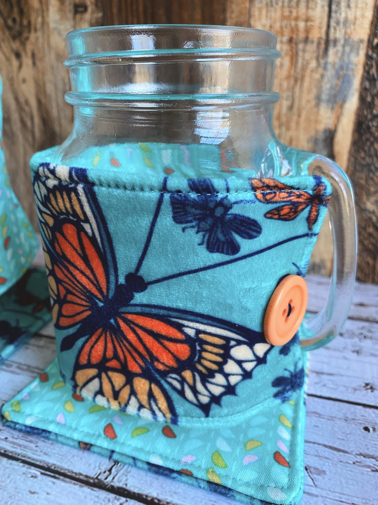Beautiful Butterflies Reversible Mug Cozy and Mug Rug Set