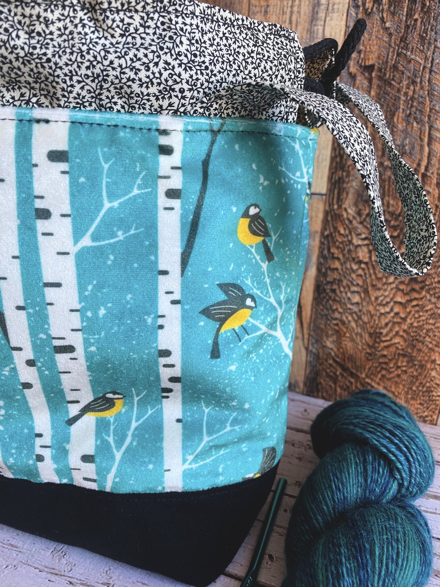 Birches and Birds Small Velvet and Linen Large Project Bag