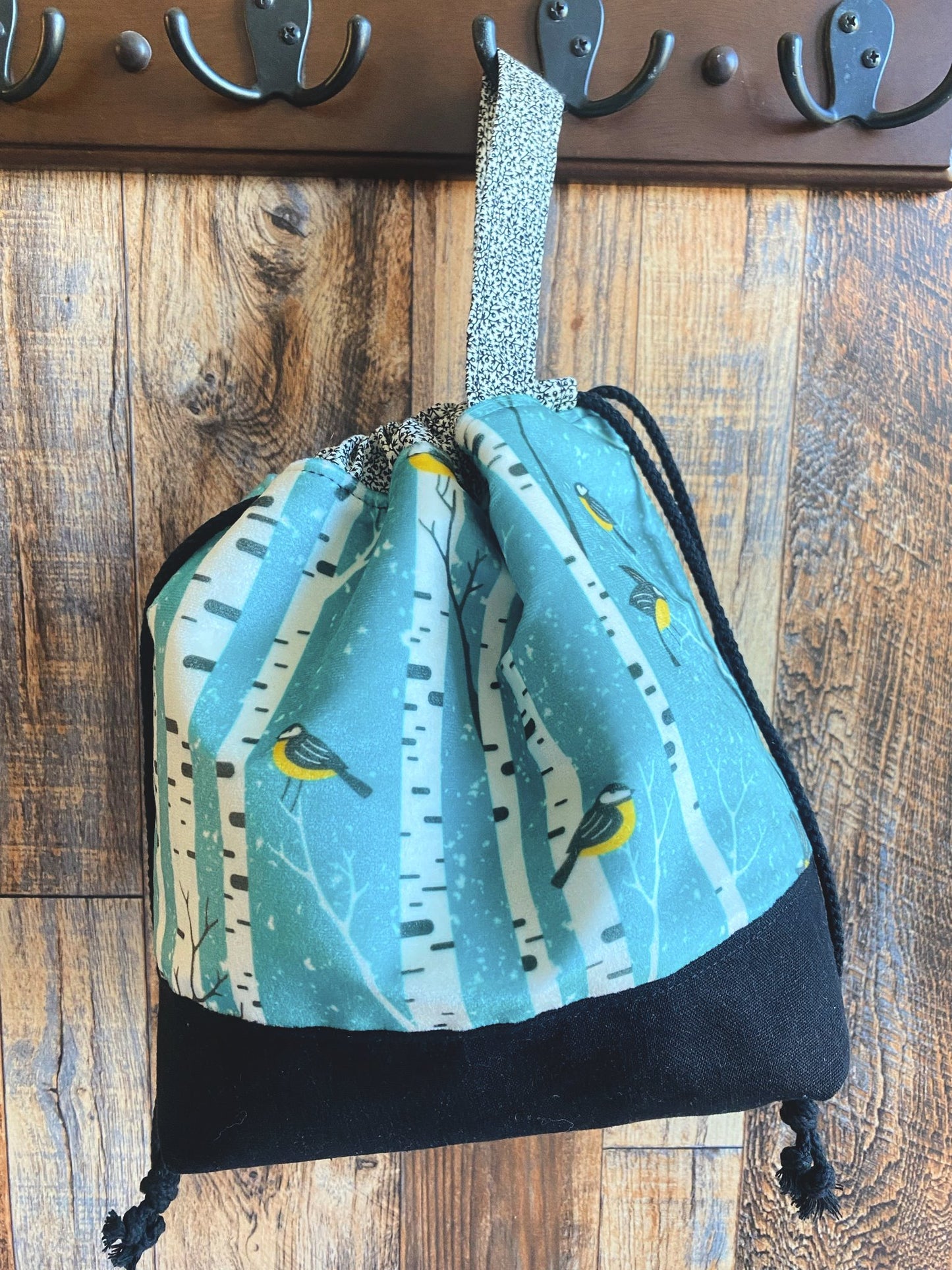 Birches and Birds Small Velvet and Linen Large Project Bag