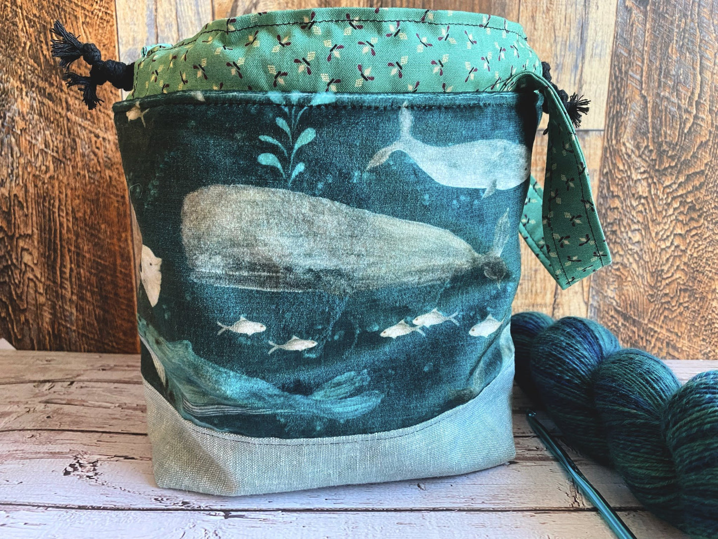 Denizens of the Deep Small Velvet and Linen Large Project Bag