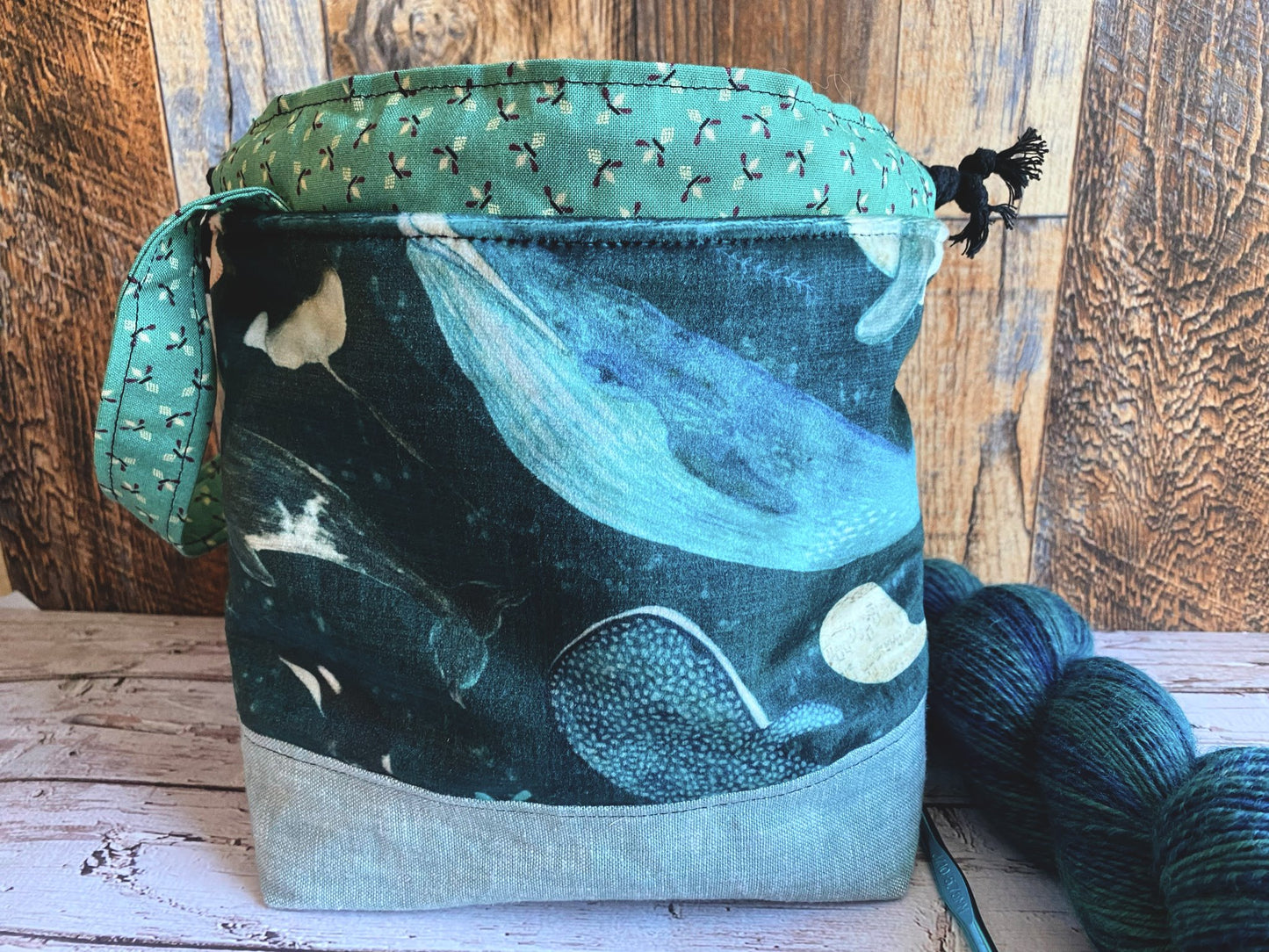 Denizens of the Deep Small Velvet and Linen Large Project Bag