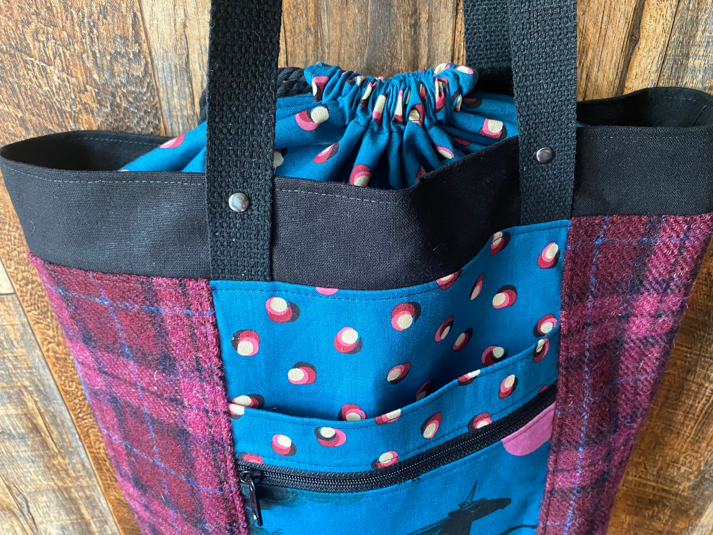 Harris Tweed and Unicorn/Sewing Machine Large Firefly Project Bag
