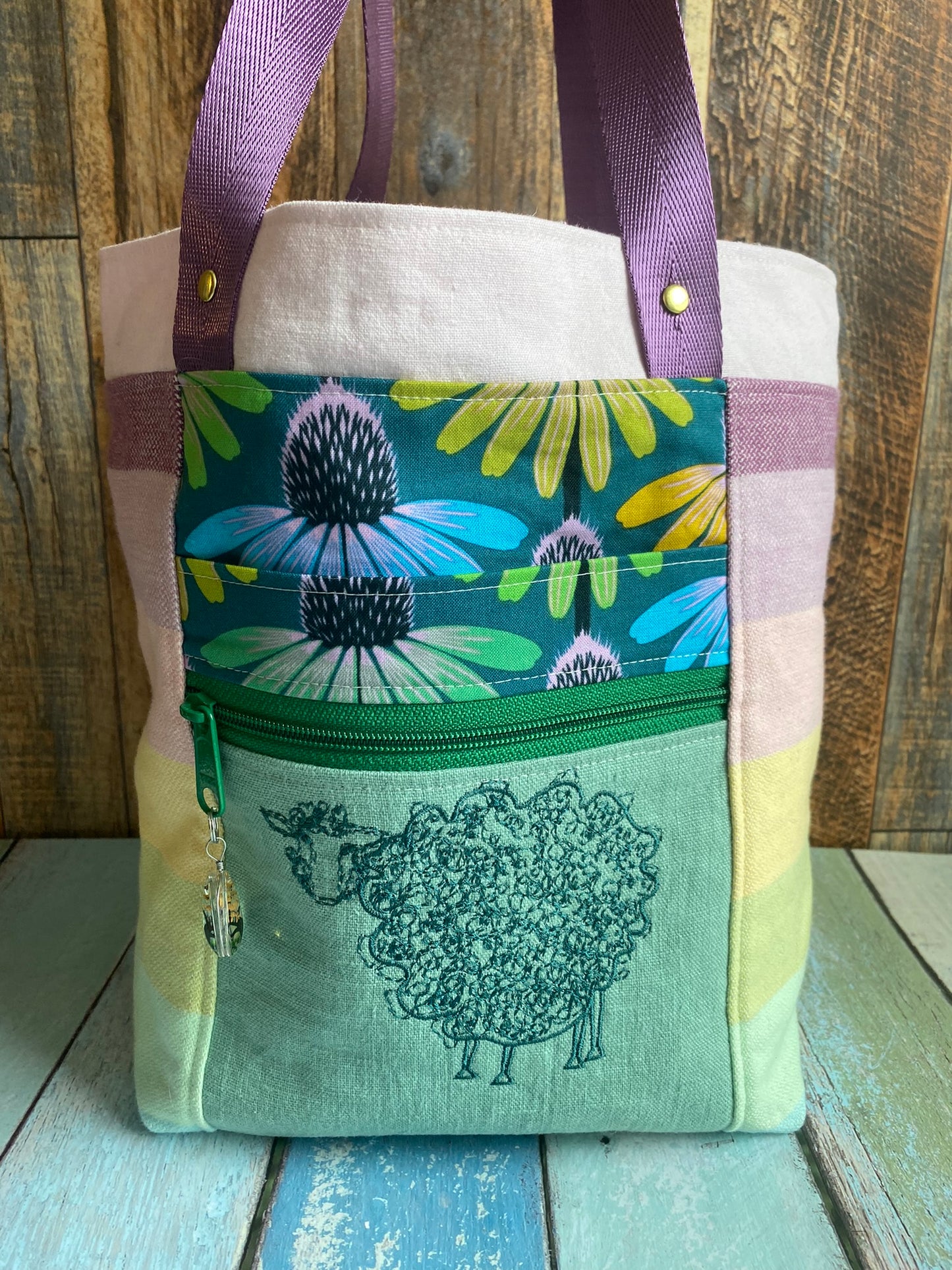 Curly Sheep and Coneflowers Medium Firefly Project Bag