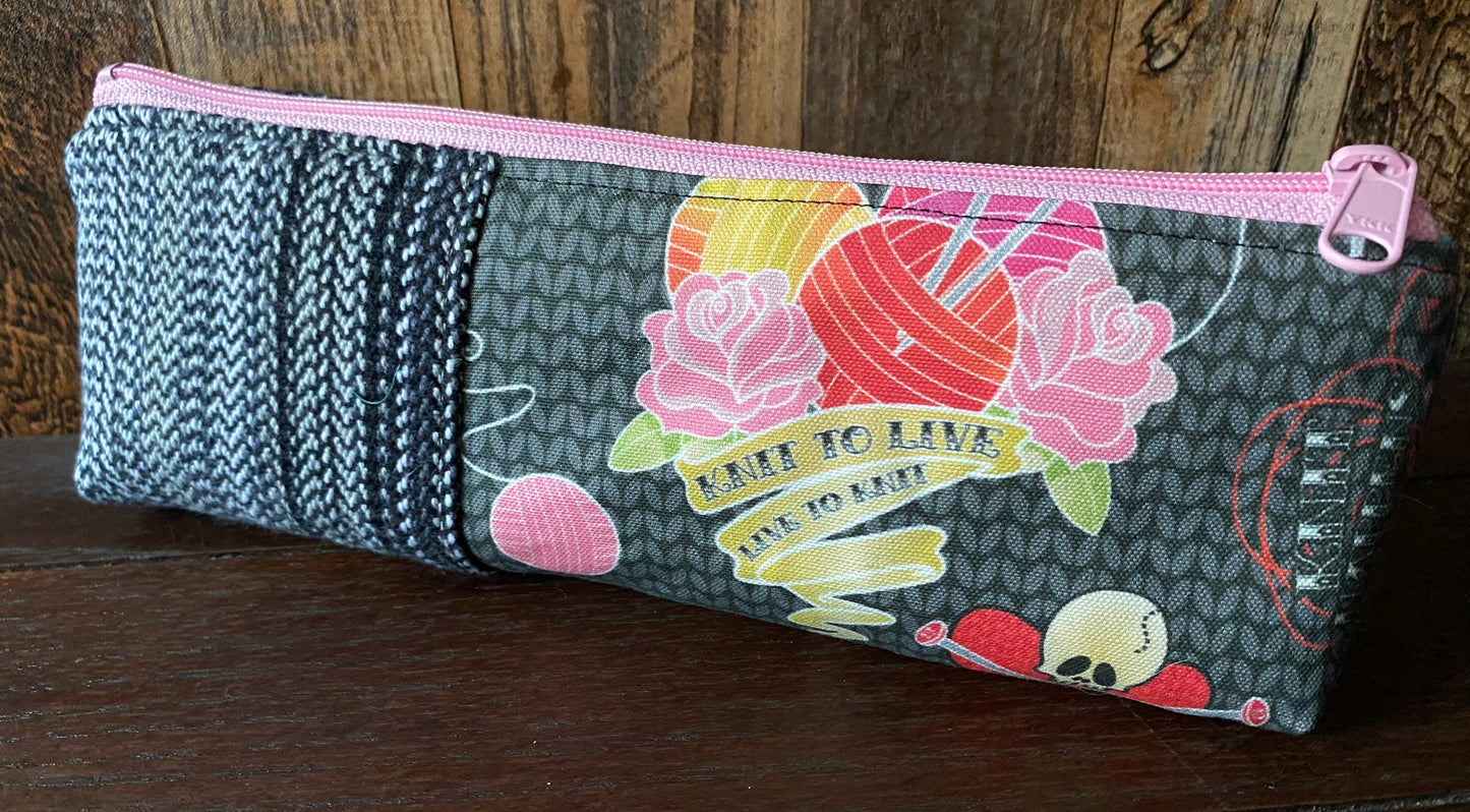 Live to Knit Long and Lean Zipper Bag