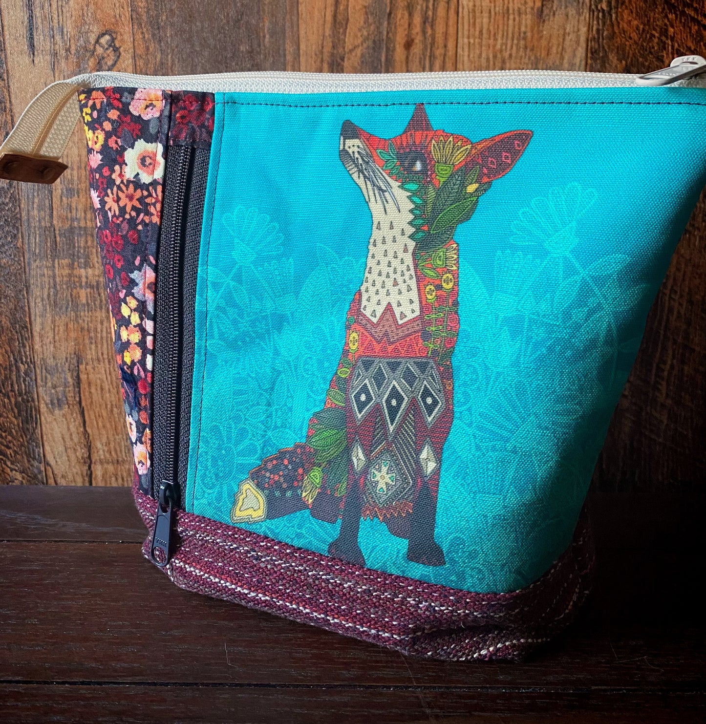Meadow Fox Double Pocket Zipper Bag