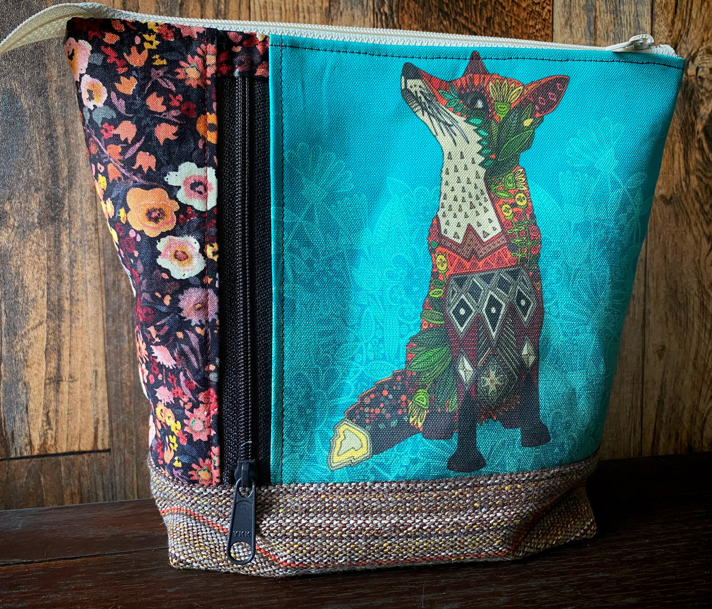 Meadow Fox Double Pocket Zipper Bag