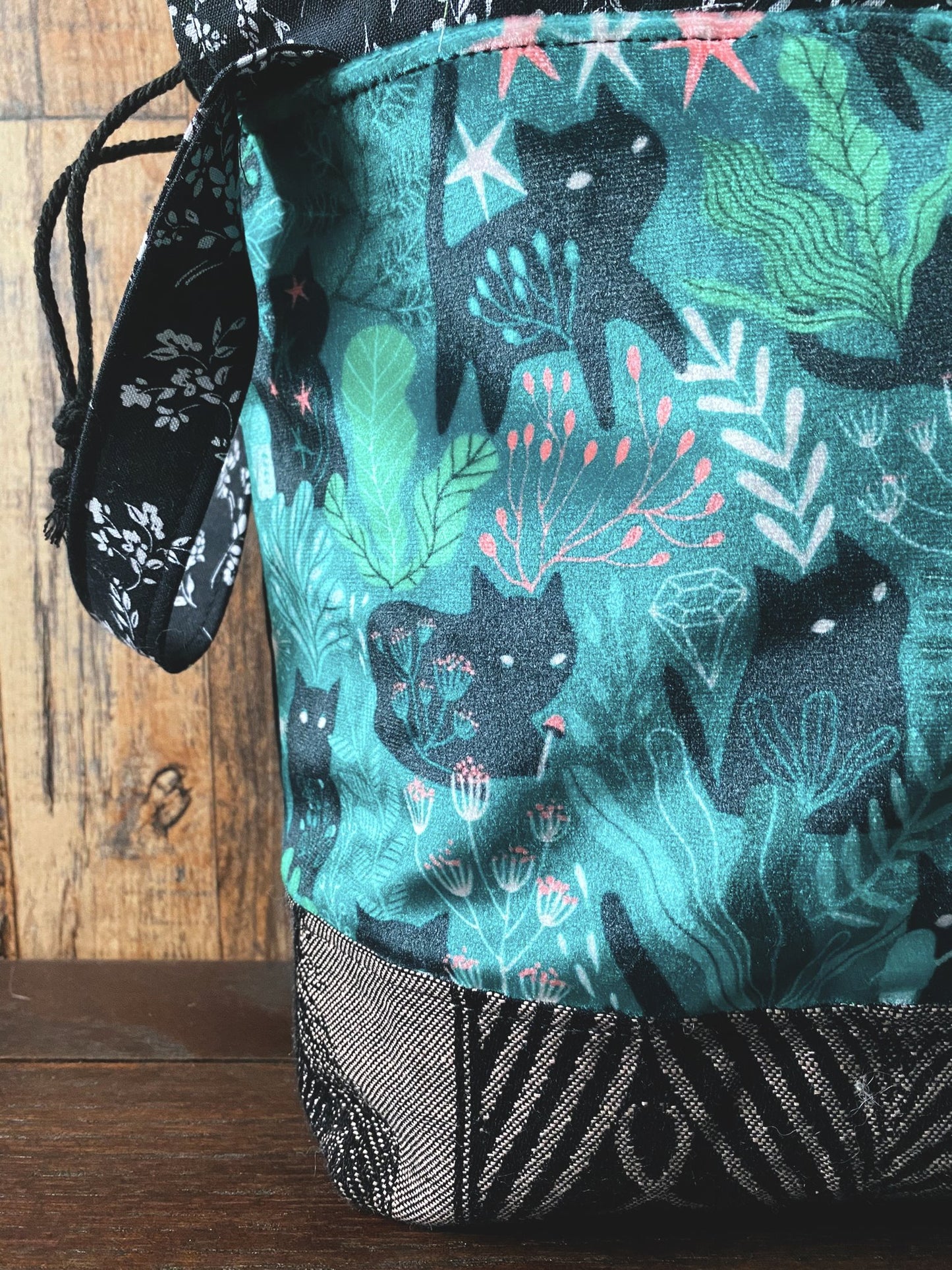 Moonlit Cats Drawstring Project Bag