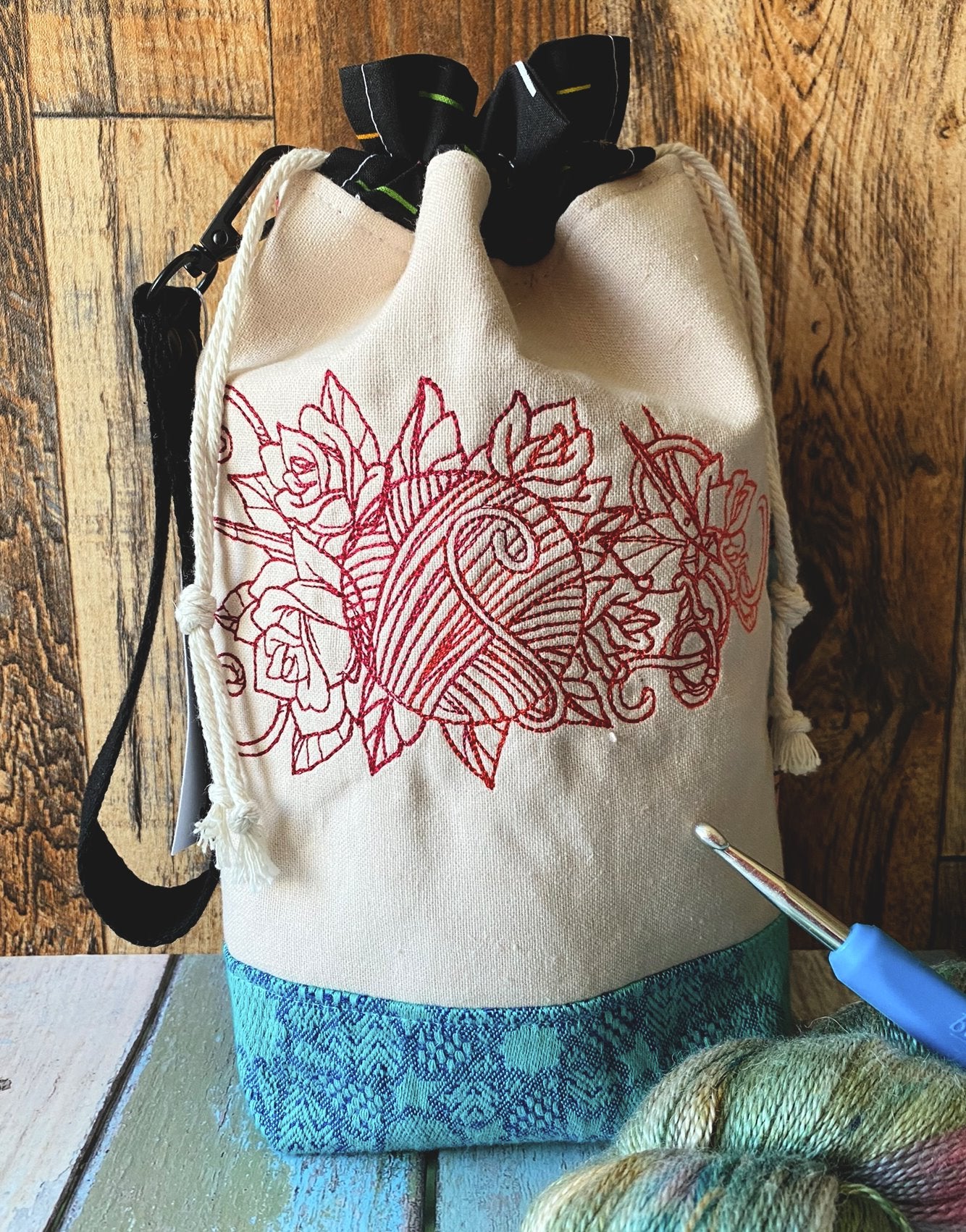Crochet Forever & Sleeve Embroidery Drawstring Bag