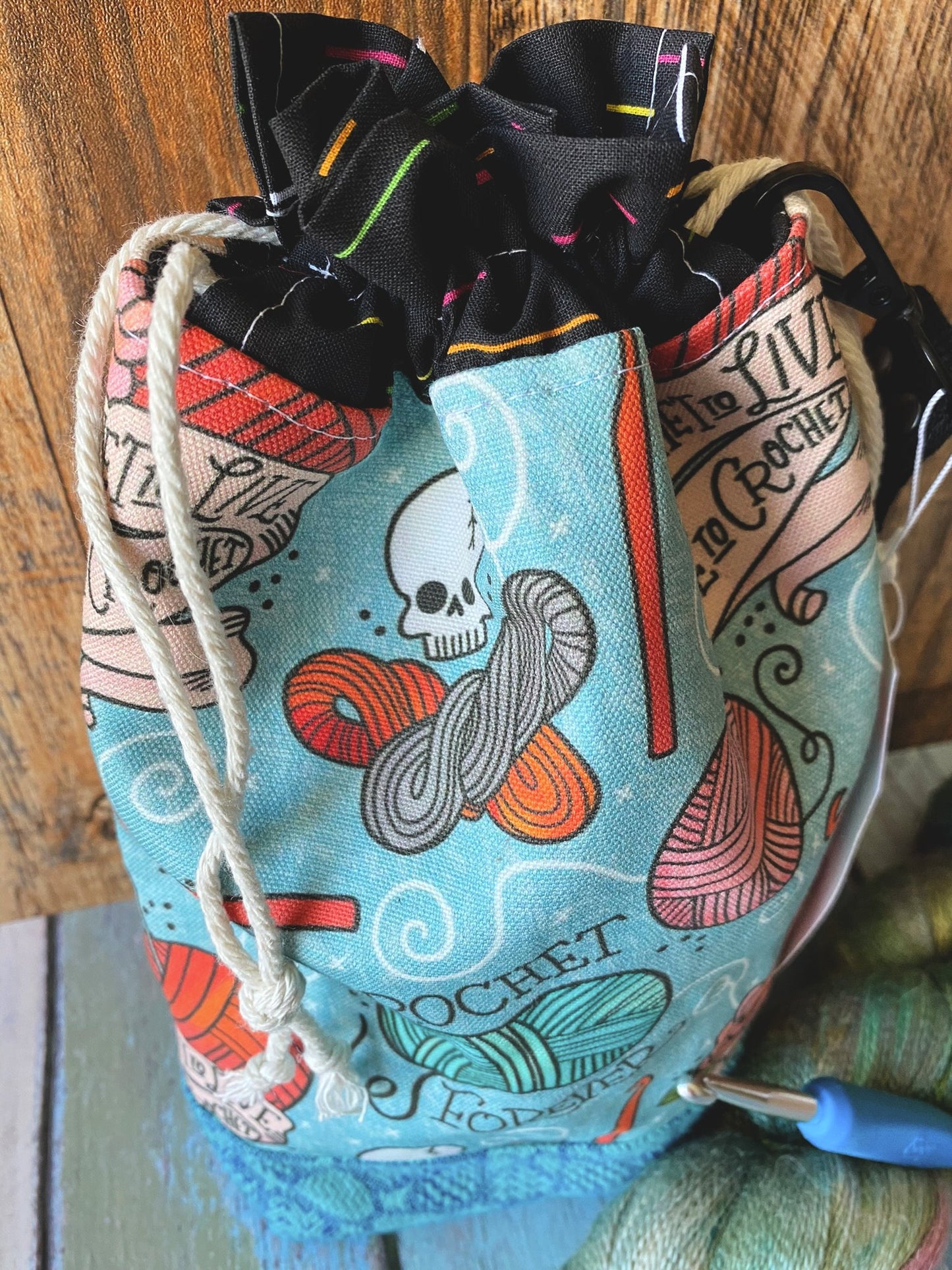 Crochet Forever & Sleeve Embroidery Drawstring Bag