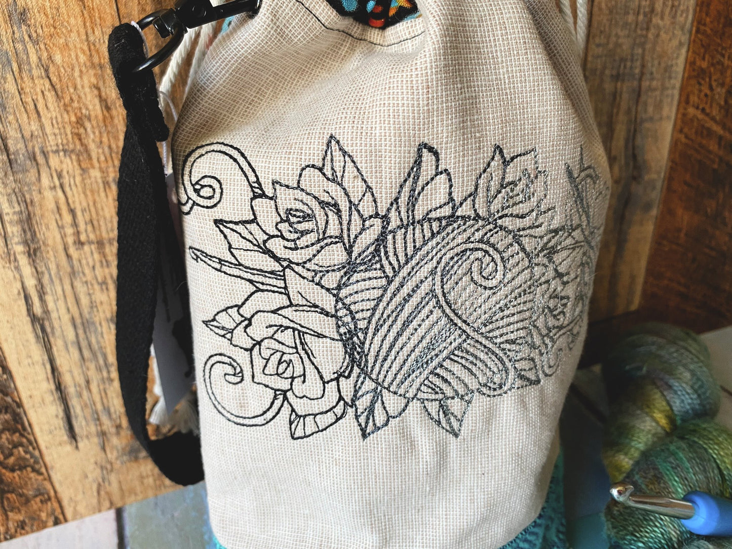 Crochet Forever and Sleeve Embroidery Drawstring Bag
