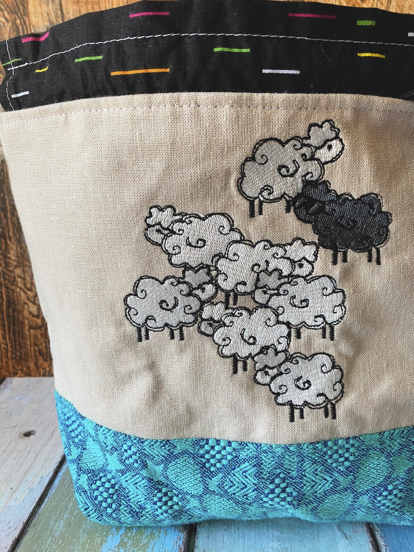 Crochet Forever and Sheep Embroidery Small Project Bag