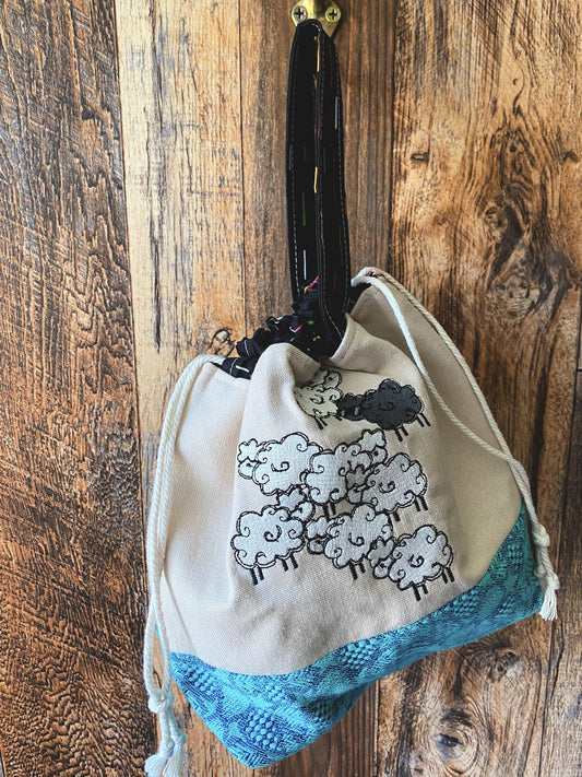 Crochet Forever and Sheep Embroidery Small Project Bag