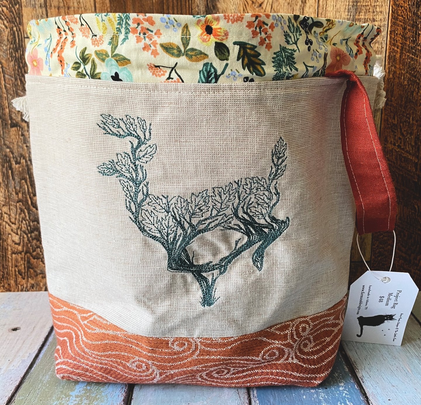 Deer and Floral Medium Project Bag