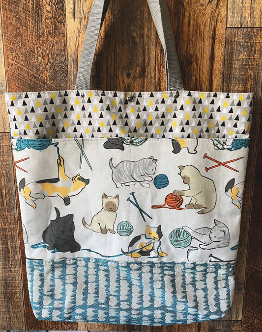 Helpful Knitting Cats Large Tote