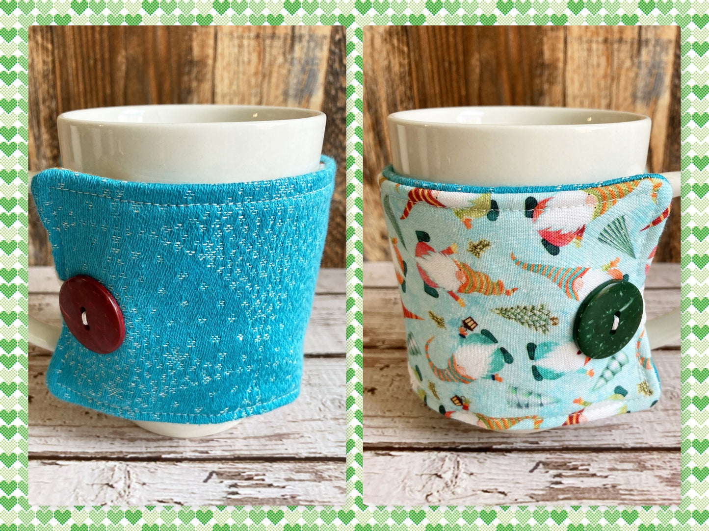 Holiday Gnomes Reversible Mug and Cup Cozy (also fits pints of ice cream)